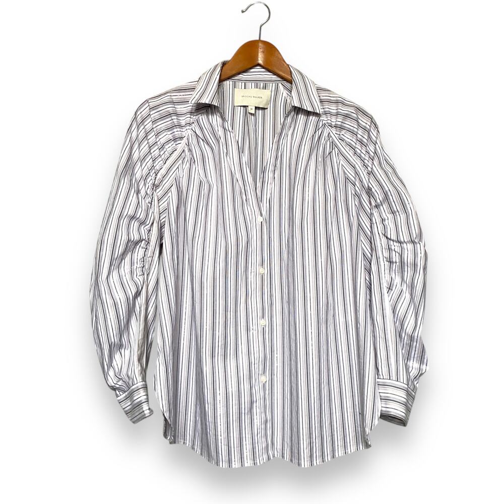 Brochu Walker The Tanner Stripe Button Up Blouse M Tempest Stripe Combo Cotton